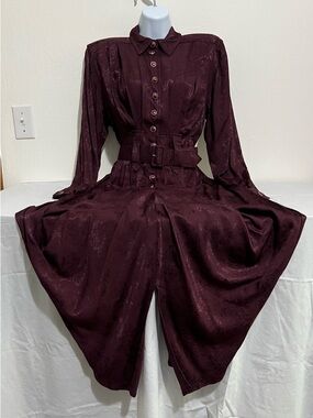 Karen Alexander Vintage Button-Front Burgundy Dress with Belt With Original Tags
